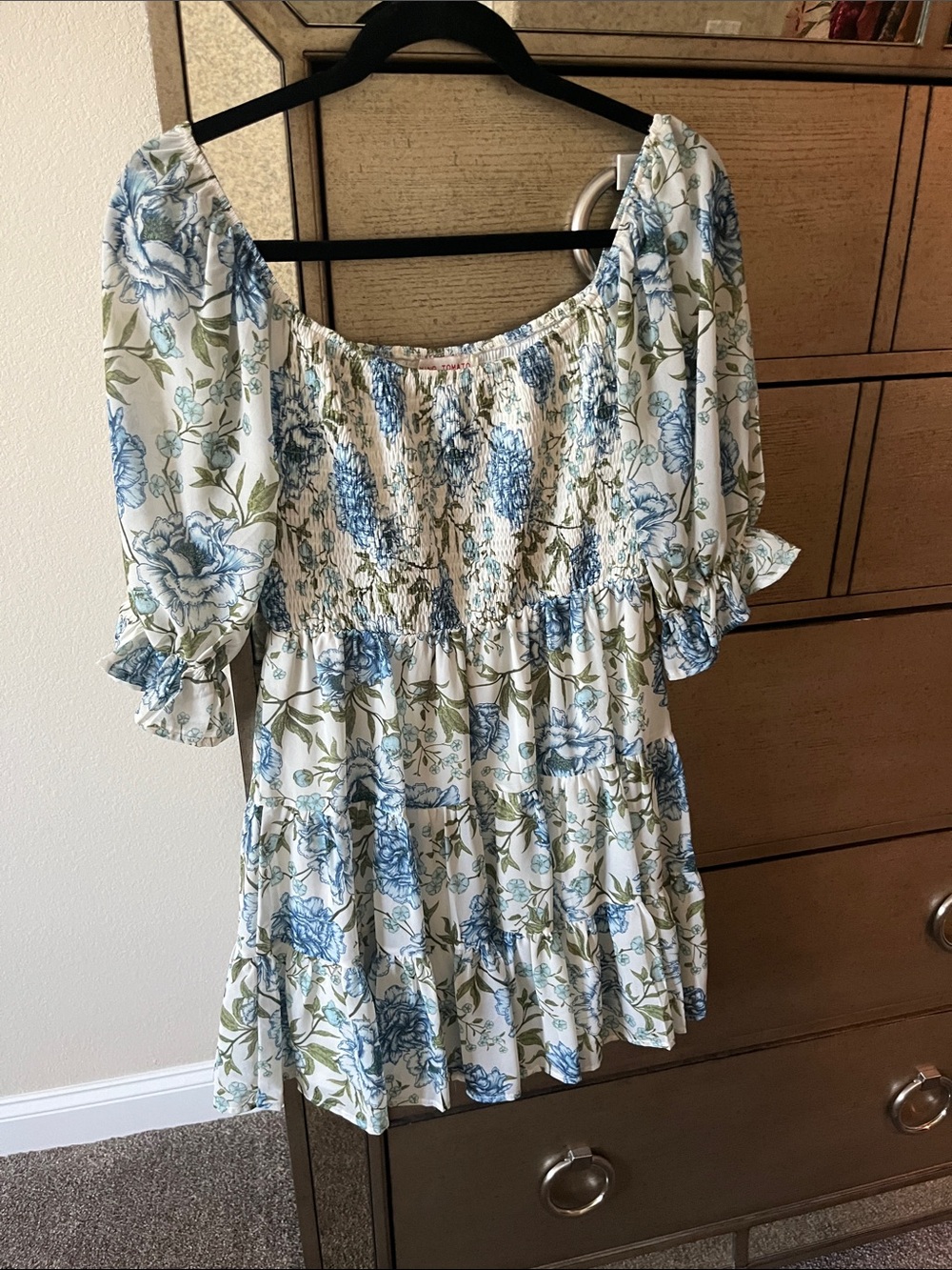 Floral Smocked Dress - Blue/Green